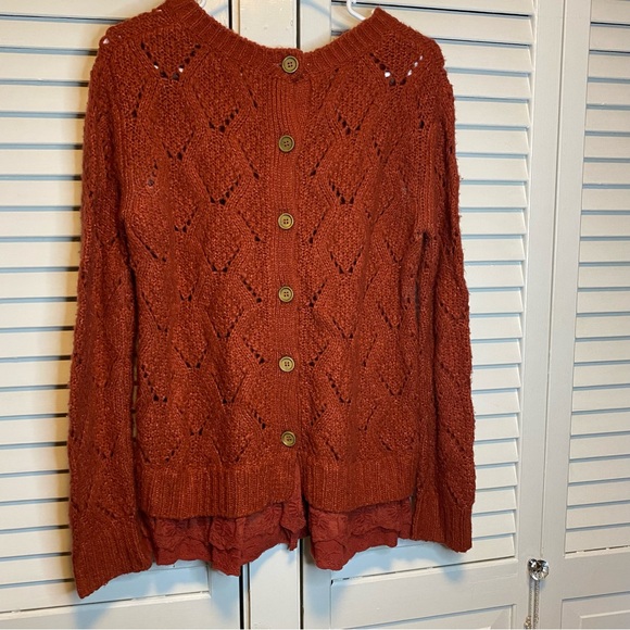 ANTHROPOLOGIE LILI’S CLOSET RUST POINTELLE SWEATER - Picture 3 of 9